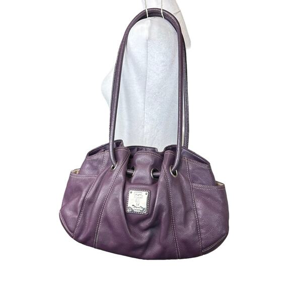 Tignanello Pebbled Leather Hobo Bucket Bag Purse Purple - Picture 1 of 11